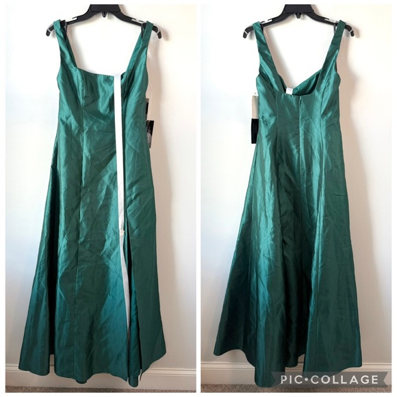 Alfred Sung D826‎ Square Neck Twill Satin Gown Hunter Green 10 - Picture 2 of 8